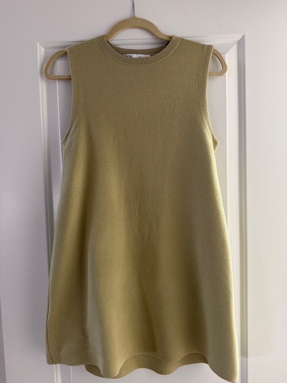Zara Crewneck Sleeveless Knit Dress in Light Olive